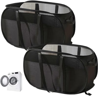 2 stuks Opvouwbare wasmand, opvouwbare wasmand, waszak, wasmand voor vuile was met handvat voor badkamer, slaapkamer, wasruimte, kinderkamer, reizen, Zwart 58 x 36 x 36 cm
