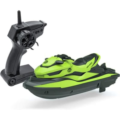 Bateau à Moteur RC Haute Vitesse en Plastique Jet Ski Bateau Électrique Rechargeable Modèle de Simulation Durable Portable Bateau à Moteur Sans Fil 2.4G vert