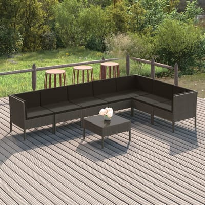 vidaXL - 8-delige - Loungeset - met - kussens - poly - rattan - grijs