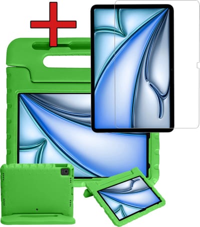 Hoesje - Geschikt voor Apple iPad Air (2024/2025/2026) - 13 inch - Met Screenprotector - Kinderhoes - Shockproof Bumper - Kidsproof Case - Tablethoes - Kinder Hoes Cover - Groen
