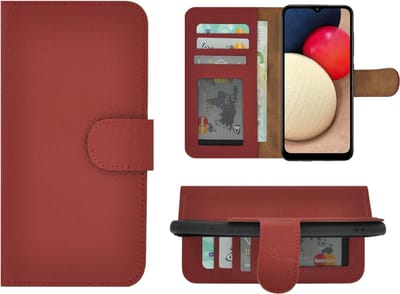 Hoesje Geschikt voor Samsung Galaxy A02s - Bookcase - A02s Hoesje Book Case Portemonnee Wallet Echt Leer Rood Cover