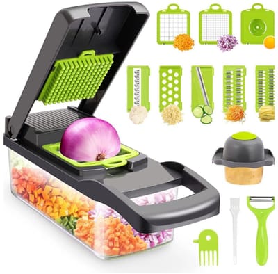 EXCITAT Groentesnijder - Salademaker - Multifunctioneel - Voor uien, tomaten, wortelen, komkommers - Set van 14 stuks