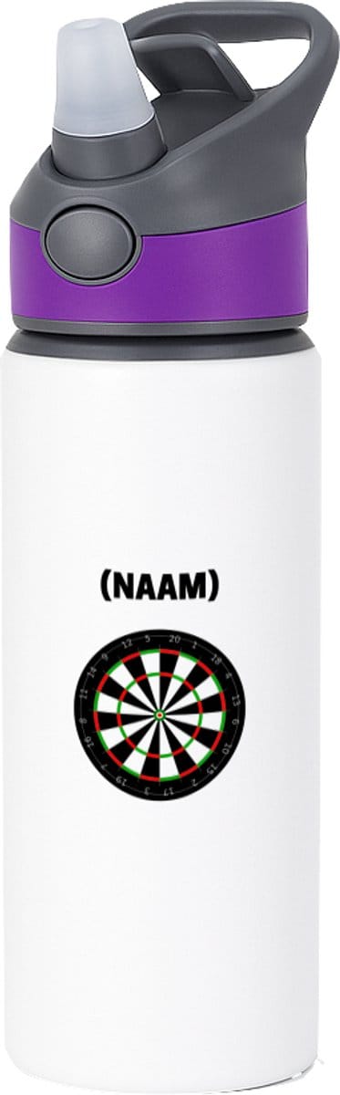 Hacebo® - Darten met eigen naam waterfles met rietje paars - Dartbord - Darter - Sport - water fles - 650ML