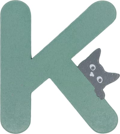 Houten Letter K Groen met Kat | 9 cm