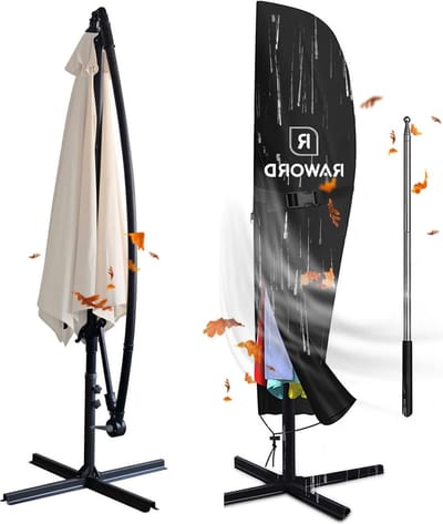 Parasolhoes van 420D Oxford-stof waterdicht met ritssluiting - 27 m tot 34 m zwart - voor tuinparasols Parasolhoes