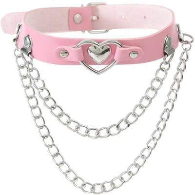 Leren Halsband met Verstelbare Anti-Slip Gesp, Modieuze Punk Liefde Perzik Hart Ketting, Halloween Cadeau white