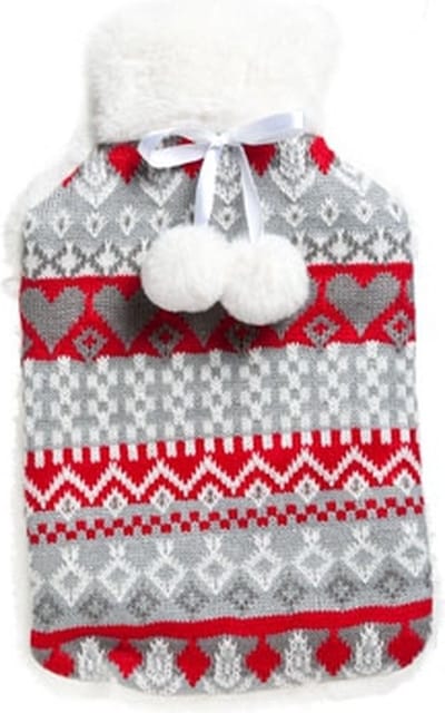 Warmwaterkruik - 2L - 20 x 34 cm - rood/wit - met hoes - kruik - winter print