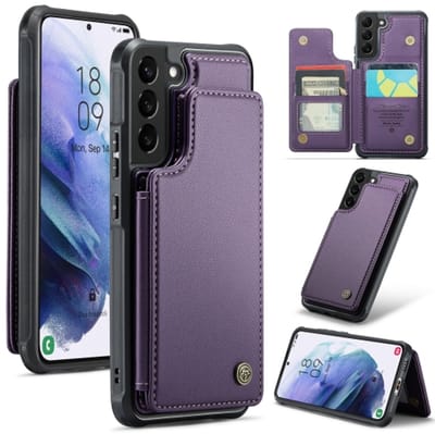 Luxe Portemonnee Backcover met Anti-RFID kaarthouders voor Galaxy S21 FE _ Paars
