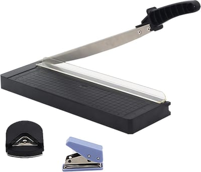 Papiersnijder Guillotine - Handmatige Snijmachine - Nauwkeurig Snijden - Geïntegreerde Hoekafronder - Tot 8 Vellen - Zwart