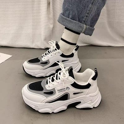Papa Schoenen Dames Nieuwe Lente en Zomer Lichtgewicht Ademend Mesh Studenten Sportschoenen Veelzijdige Casual Witte Schoenen 40 zwart