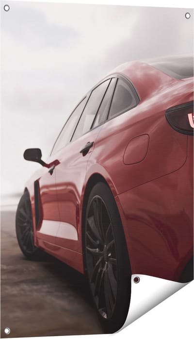 Gards Tuinposter Rode Sportwagen Auto - 60x90 cm - Tuindoek - Tuindecoratie - Wanddecoratie buiten - Tuinschilderij