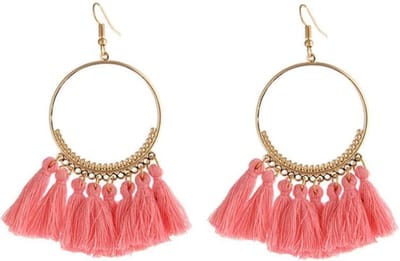 Fako Bijoux® - Oorbellen - Bohemia - Kwastjes Ring - Roze - Goudkleurig