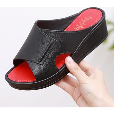 Zomer Dames Sandalen met Sleehak Premium Orthopedische Open Teen Vintage Lederen Casual Vrouwelijke Platform Retro Schoenen 40 black