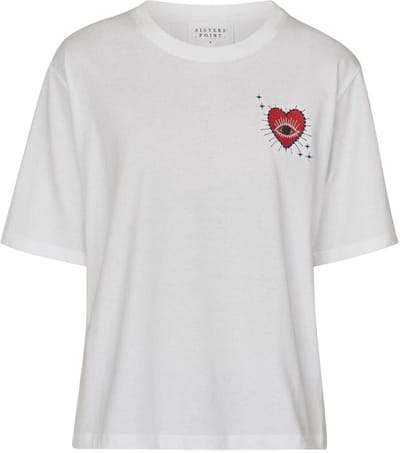 SISTERS POINT Heda-loose.ss5 - Dames T-shirt - White/Heart - Maat XS