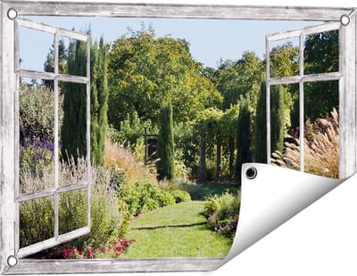 Gards Tuinposter Doorkijk Tuin - 60x40 cm - Tuindoek - Tuindecoratie - Wanddecoratie buiten - Tuinschilderij
