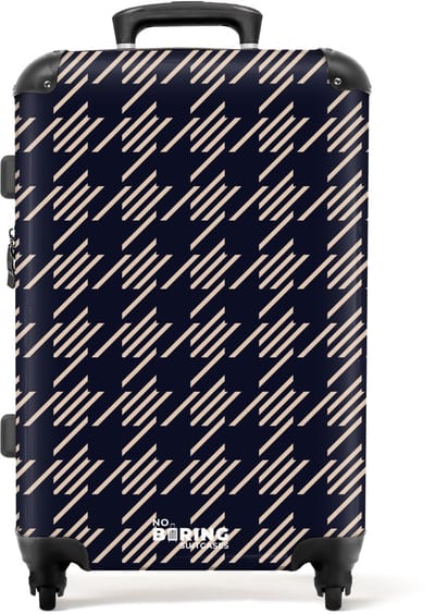 NoBoringSuitcases.com - Grote koffer dames - Donker pied-de-poule patroon met diagonale streepvulling - Reiskoffer met 4 wielen - Trolley op wieltjes - Rolkoffer groot vrouwen - 72 liter - Ruimbagage valies 20kg - Valiezen voor volwassenen