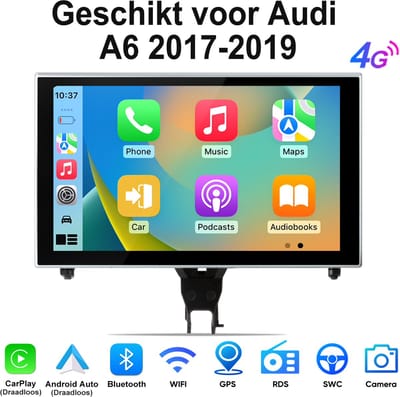 Junsun Android Autoradio Geschikt Voor Audi A6 2017-2019 Accessoires, 4GB+64GB, Draadloze CarPlay & Andriod Auto, DAB+, GPS-navigatiesysteem, Bluetooth, Stuurwielbediening, WiFi, FM, RDS, USB, 9-inch Touchscreen, DSP, 4G, Octa-core processor