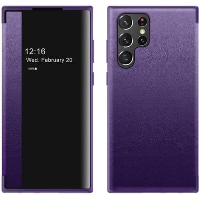 View Flip Cover Lederen Telefoonhoesje Voor Samsung Galaxy S24 S23 S22 Ultra S21 S20 S10 Plus S21FE Note 20 Ultra 10 Schokbestendige Cover For S22 black