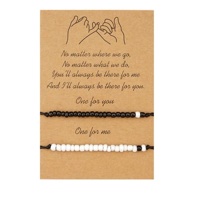 Bixorp Friends Vriendschapsarmbandjes voor 2 met Zwarte & Witte Kraaltjes - BFF ArmbandMeisjes - Best Friends Armband Vriendschap Cadeau voor Twee