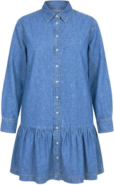 Studio Untold - Dames - Jeansjurk oversized zoomvolant wijde lange mouwen - Blauw denim - Maat 42+