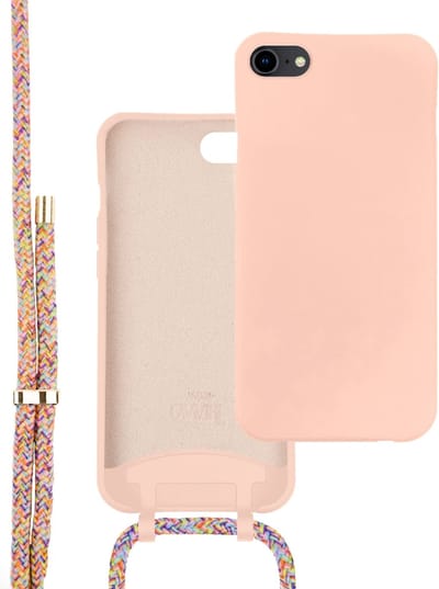 xoxo Wildhearts siliconen hoesje - Geschikt voor iPhone XR - Siliconen Happy Colors Cord Case - Hoesje met koord - Telefoonhoesje - telefoonkoord - Roze - Regenboog
