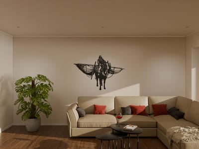 Houten wanddecoratie - Wooden wall decoration | Paardenvisser 45cm x 30cm Horse fisher | Zwart - Black | Muurdecoratie - Wall art - Design Wandfiguur - Paarden - Visser - Noordzee - Oostduinkerke - Echt Hout - Real Wood