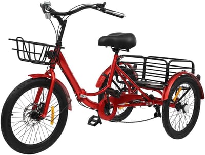 Driewieler voor volwassenen - Driewiel fiets - Boodschappen doen - Inclusief manden - 20 inch wielen - Rood