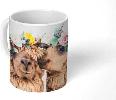 Mok - Koffiemok - Alpaca - Bloemen - Dieren - Natuur - Mokken - 350 ML - Beker - Koffiemokken - Theemok