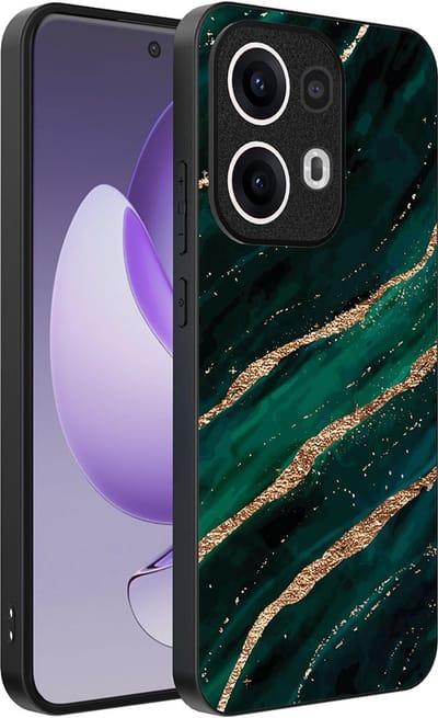 Smartphonica Telefoonhoesje Geschikt voor Oppo Reno 13 Pro met marmer opdruk - TPU backcover case marble design - Groen Goud geschikt voor Oppo Reno 13 Pro