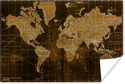 Wanddecoratie - Klassieke wereldkaart in het bruin - 60x40 cm - Poster