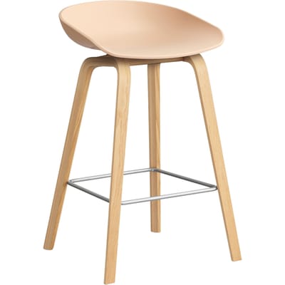 HAY About a Stool AAS 32 - kunststofglijders - Zithoogte 65 cm - voetbank roestvrij staal - lak op waterbasis - pale peach 2.0