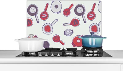 Spatscherm keuken 60x40 cm - Kookplaat achterwand Patroon - Koken - Pan - Eten - Muurbeschermer - Spatwand fornuis - Hoogwaardig aluminium