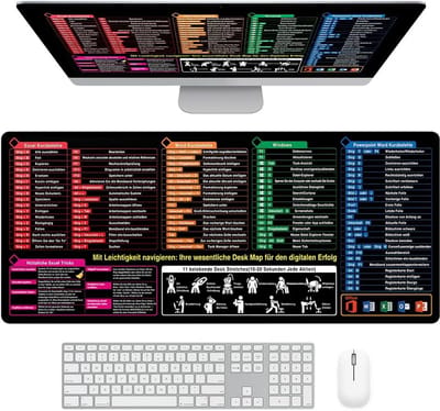 XXL Bureauonderlegger Duits 900x400mm met Sneltoetsen voor Word & Windows - Desk Pad XXL