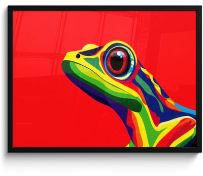 Poster in lijst - Fotolijst 80x60 cm - Posters - Kikker - Kleurrijk - Strepen - Ogen - Posterlijst zwart - Decoratie - Wanddecoratie woonkamer - Muurdecoratie slaapkamer