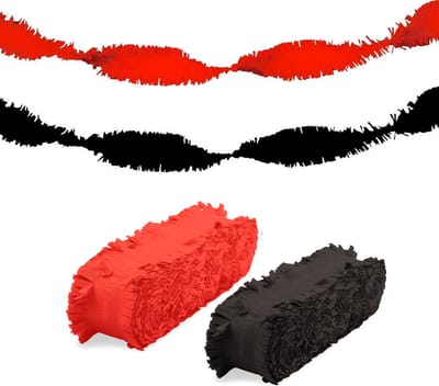 Folat versiering feest slingers - combi set - rood en zwart - 24 meter - crepe papier - feestartikelen