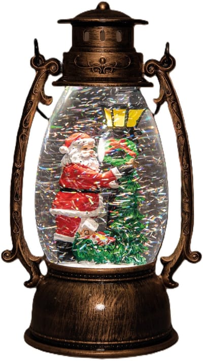 Anna's Collection Sneeuwbol/snowglobe glitter lantaarn - 14 x 24 cm - met LED verlichting - kerstdecoratie - kerstlantaarn