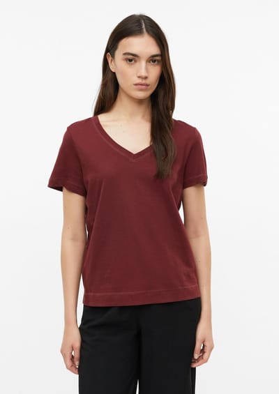 Dames T-shirt van zacht katoen met V-hals en zijsplit s.Oliver