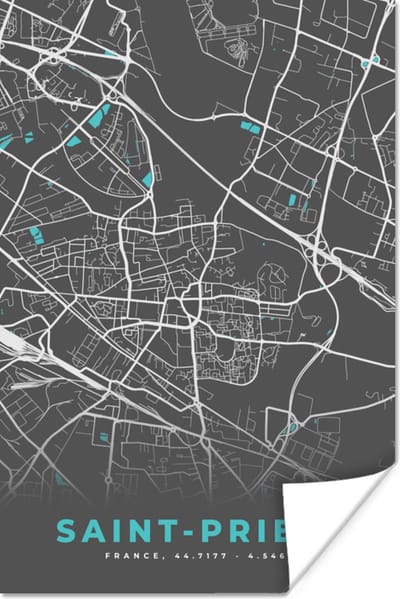 Poster Saint-Priest - Stadskaart - Kaart - Plattegrond - Frankrijk - 120x180 cm XXL
