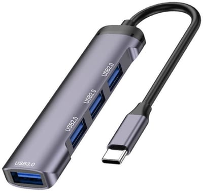 USB-C 4-in-1 Docking Station - Type-C naar 3X USB 2.0 + 1X USB 3.0 Adapter - Hub voor Laptop, MacBook en Tablet - grijs