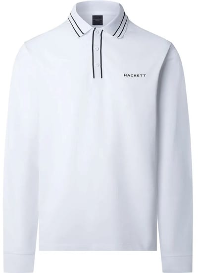 Hackett Jacquard Tipped Lange Mouw Poloshirt Wit M Man