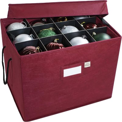 Kerstornament Opbergdoos - Kerstballen Opberger - Veilige Opslag - Verstelbare Verdelers - 43 x 33 x 33 cm - Bordeaux