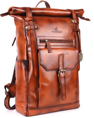 DE LAMASSU® Tobias Leren Rolltop Rugzak 17 inch – Unisex Laptop Rugtas van Echt Leer – Vintage Business Backpack met Veiligheidsvak