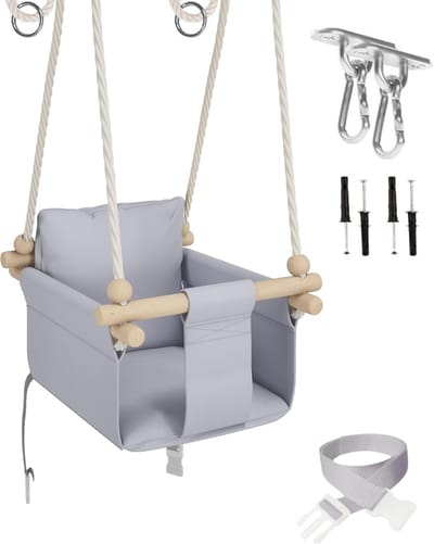 Houten Baby Hangmat met Veilige Riempjes | Verstelbare Ophanghoogte 190-260 cm | Schommel voor Binnen en Buiten | 100% Eco-vriendelijk