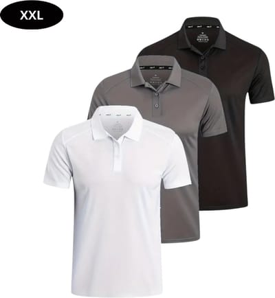 Bovista Golf Shirt Heren - T-shirt - Golfkleding - Golfen - Golf Accessoires - Polo Shirt - Zwart & Grijs & Wit - Maat XXL