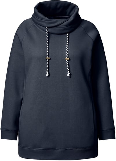 Ulla Popken - Dames - Sweatshirt wijde opstaande kraag zakken lange raglanmouw - Marine - Maat 42+
