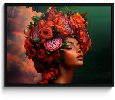 Poster in lijst - Fotolijst 70x50 cm - Posters - Vrouw - Drankenfruit - Rozen - Posterlijst zwart - Decoratie - Wanddecoratie woonkamer - Muurdecoratie slaapkamer
