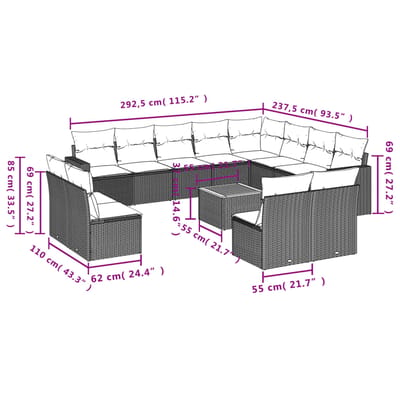 vidaXL - 13-delige - Loungeset - met - kussens - poly - rattan - beige