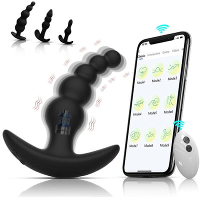 Daity 4 stuks siliconen anale kralen met 5 kralen – Draadloos en via app bestuurbaar – Vibrerende en oplaadbare anale plug – Waterdicht prostaatstimulerend seksspeeltje voor mannen, vrouwen en koppels – Zwart