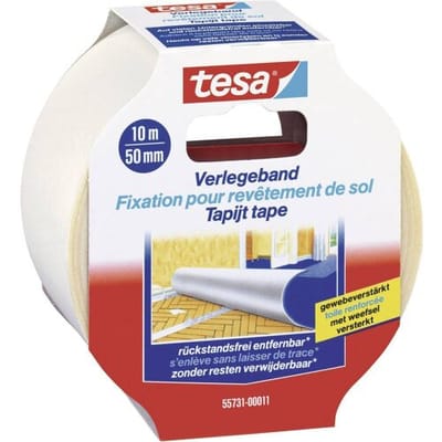 Tesa Tapijttape Dubbelzijdig - Transparant - 10mx50mm - Textielversterkt - Verwijderbaar Zonder Lijmresten