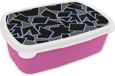 Broodtrommel Roze - Lunchbox - Brooddoos - Vormen - Geometrie - Zwart - Design - 18x12x6 cm - Kinderen - Meisje
